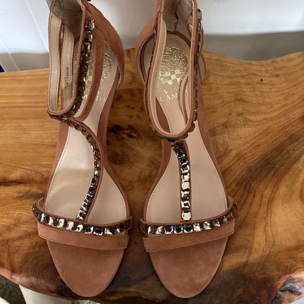 Vince Camuto Strappy Heeled Rhinestone Embellished Leather Sandals